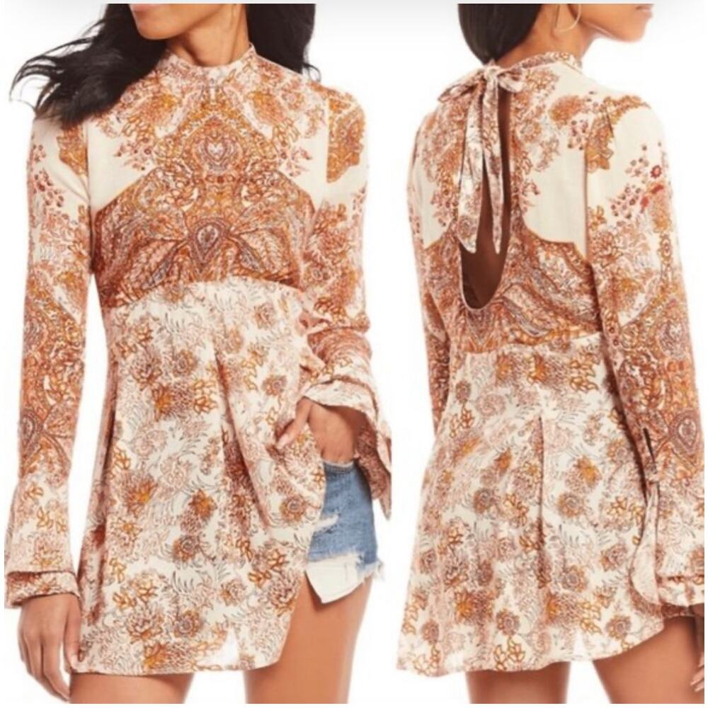 Free People Paisley Tunic in Cream and Brown